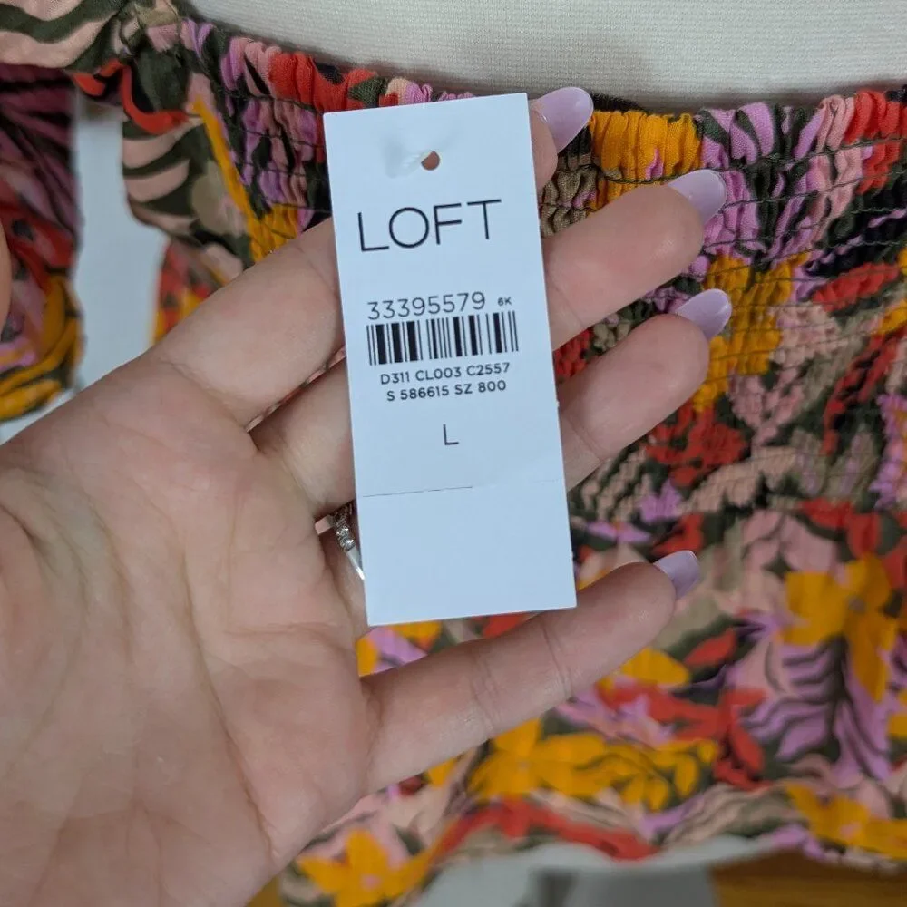 LOFT | Tropical Floral Print Peplum Blouse Size Large - Picture 6 of 9